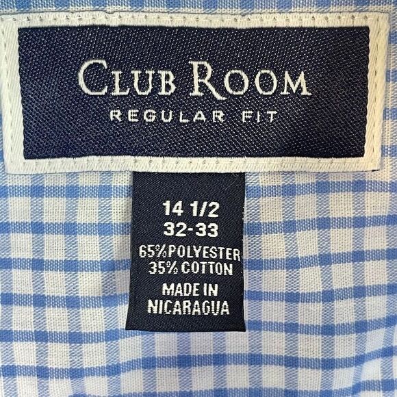 Club Room Mens Button Up Shirt Size S Blue Check Regular Fit Dress Shirt 14.5" - Picture 7 of 10
